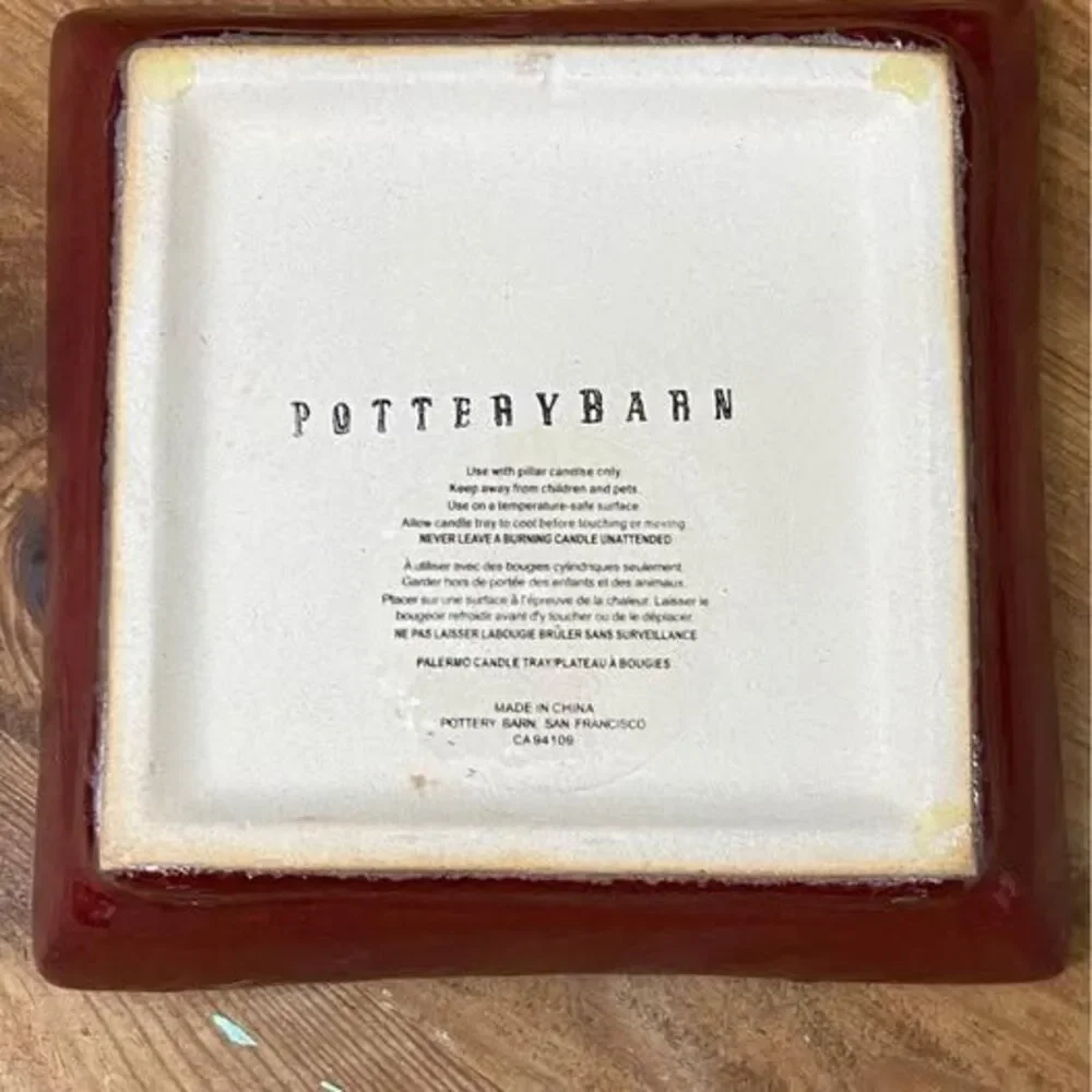 Pottery Barn Trinket, Tray, Palermo Burgundy Pillar Candle Plate 5.5 x 5.5